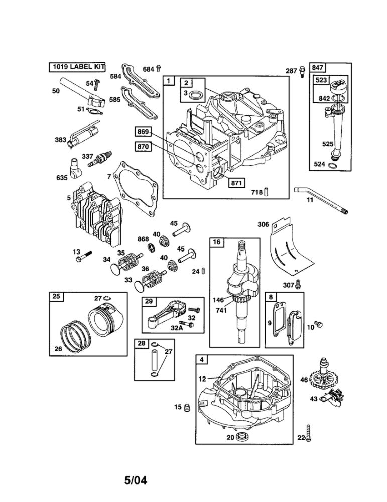 Cylinder/Crankshaft Diagram and Parts List for 123K02-0317-E1  Briggs and Stratton Engine